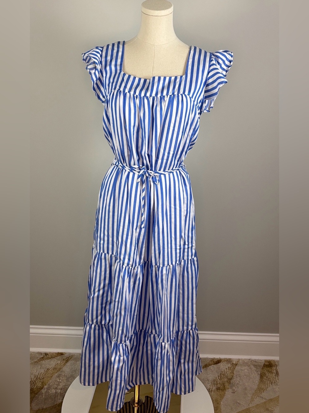Draper James Blue and White Striped Maxi Dress